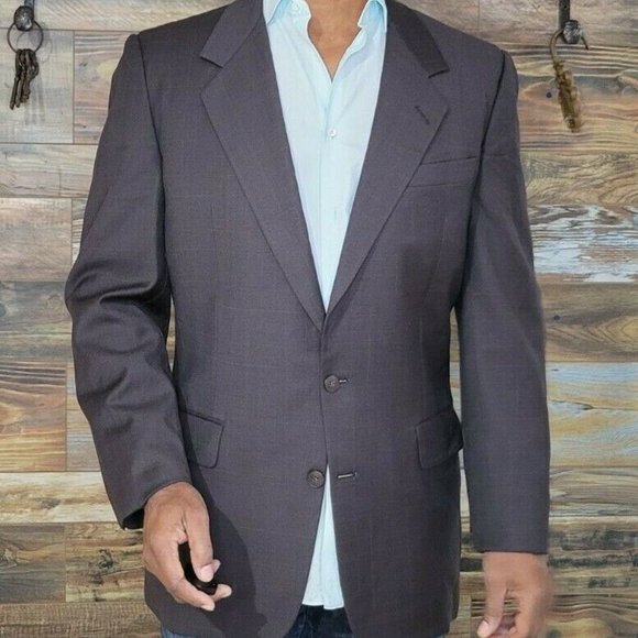 Gieves & Hawkes Savile Row London Lazarus Wool Brown Check Blazer Jacket 42L - Picture 2 of 7